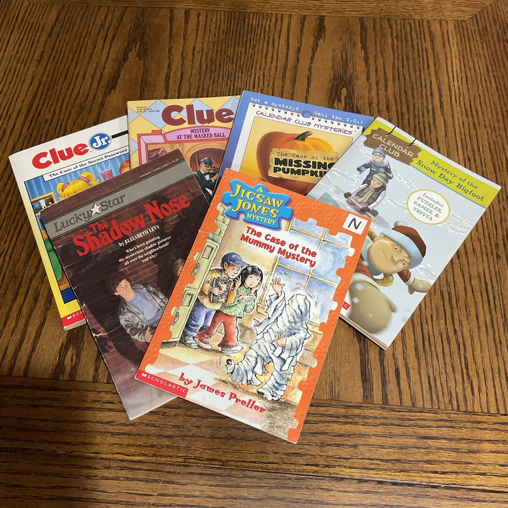 Kids Clue, Clue Jr, Calendar Club, Lucky Star & Jigsaw Jones Mystery Book Set